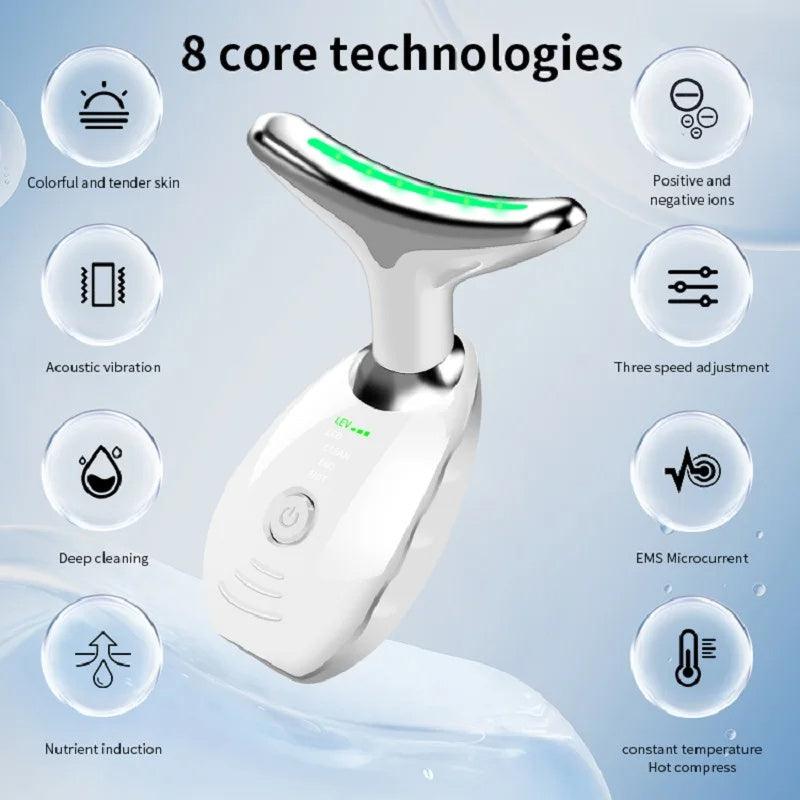 Neck Face Beauty Device, 3 Colors LED Photon Therapy, Skin Tighten Reduce Double Chin Anti Wrinkle Remove Skin Care, for SkinTightening & Neck Lifting