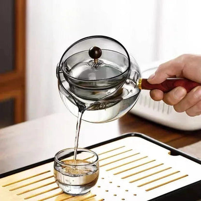 Semi-automatic Rotary Heat-resistant Glass Teapot Office Home Accessories Kitchen Gadgets