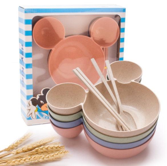 Children's Bowl, mickey's bowl Wheat Chopsticks, Fork Spoon,Lovely Gift Set