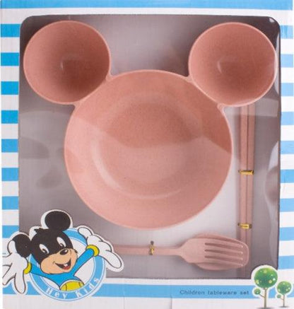 Children's Bowl, mickey's bowl Wheat Chopsticks, Fork Spoon,Lovely Gift Set