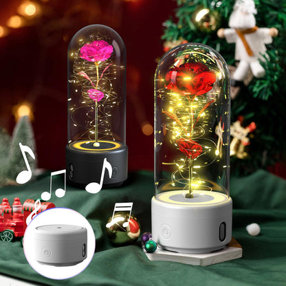 Flowers LED Light And Bluetooth Speaker Valentine's Day Gift Rose Luminous Night Light Ornament In Glass Cover