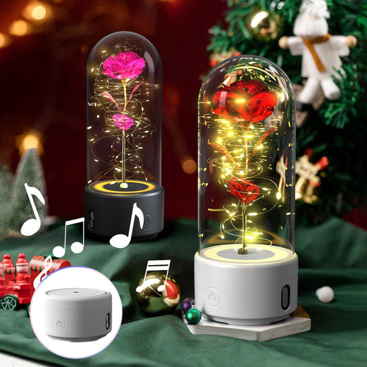 Flowers LED Light And Bluetooth Speaker Valentine's Day Gift Rose Luminous Night Light Ornament In Glass Cover