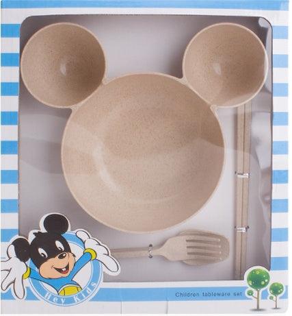 Children's Bowl, mickey's bowl Wheat Chopsticks, Fork Spoon,Lovely Gift Set