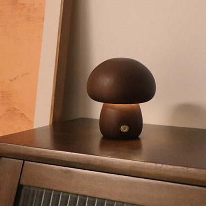 INS Wooden Cute Mushroom LED Night Light with Touch Switch Bedside Table Lamp for Bedroom