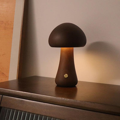 INS Wooden Cute Mushroom LED Night Light with Touch Switch Bedside Table Lamp for Bedroom