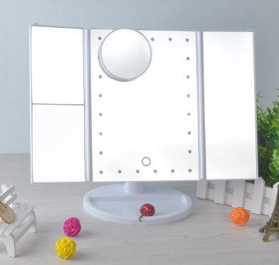 Three-sided Foldable Magnifying Desktop Makeup Mirror With Lamp