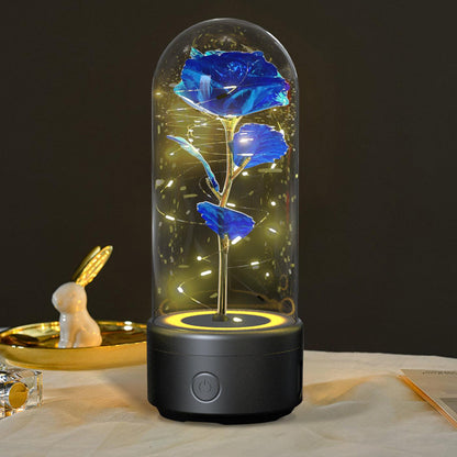 Flowers LED Light And Bluetooth Speaker Valentine's Day Gift Rose Luminous Night Light Ornament In Glass Cover