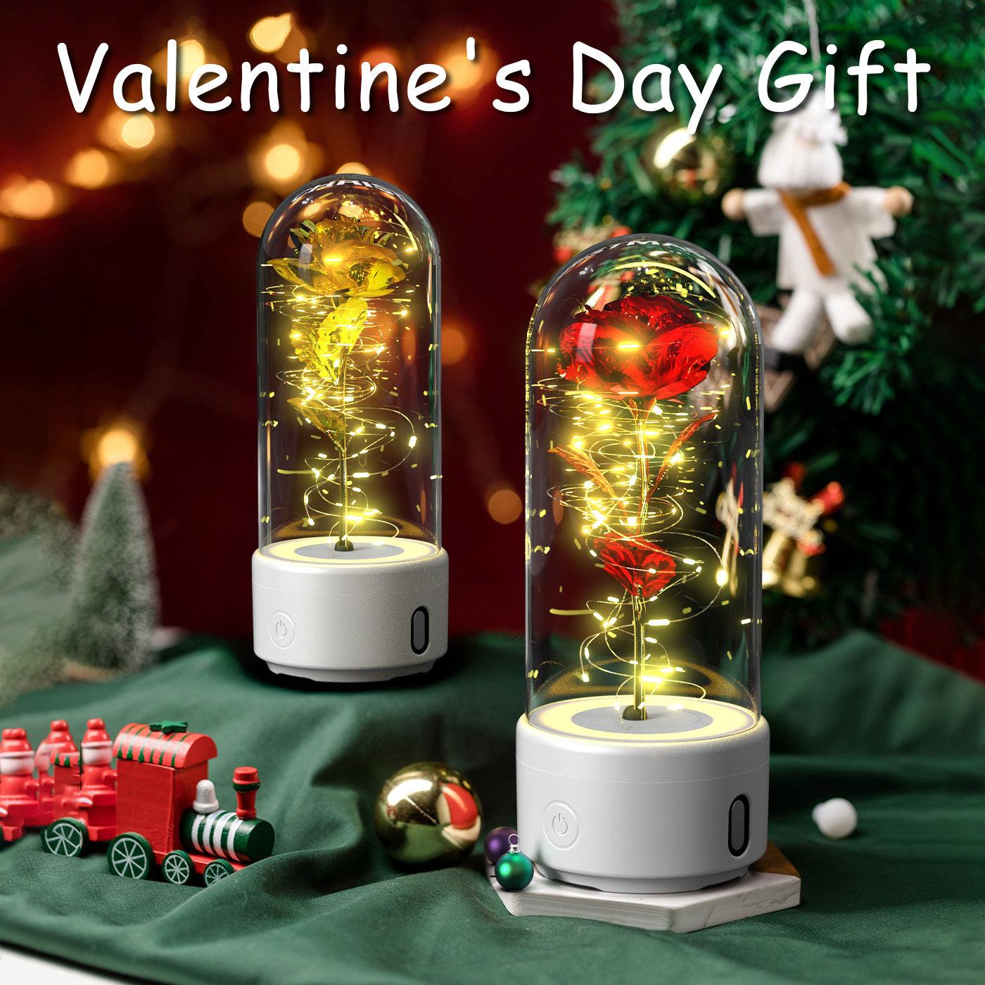 Flowers LED Light And Bluetooth Speaker Valentine's Day Gift Rose Luminous Night Light Ornament In Glass Cover