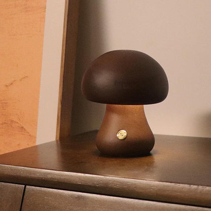 INS Wooden Cute Mushroom LED Night Light with Touch Switch Bedside Table Lamp for Bedroom