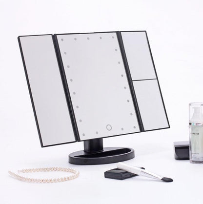 Three-sided Foldable Magnifying Desktop Makeup Mirror With Lamp