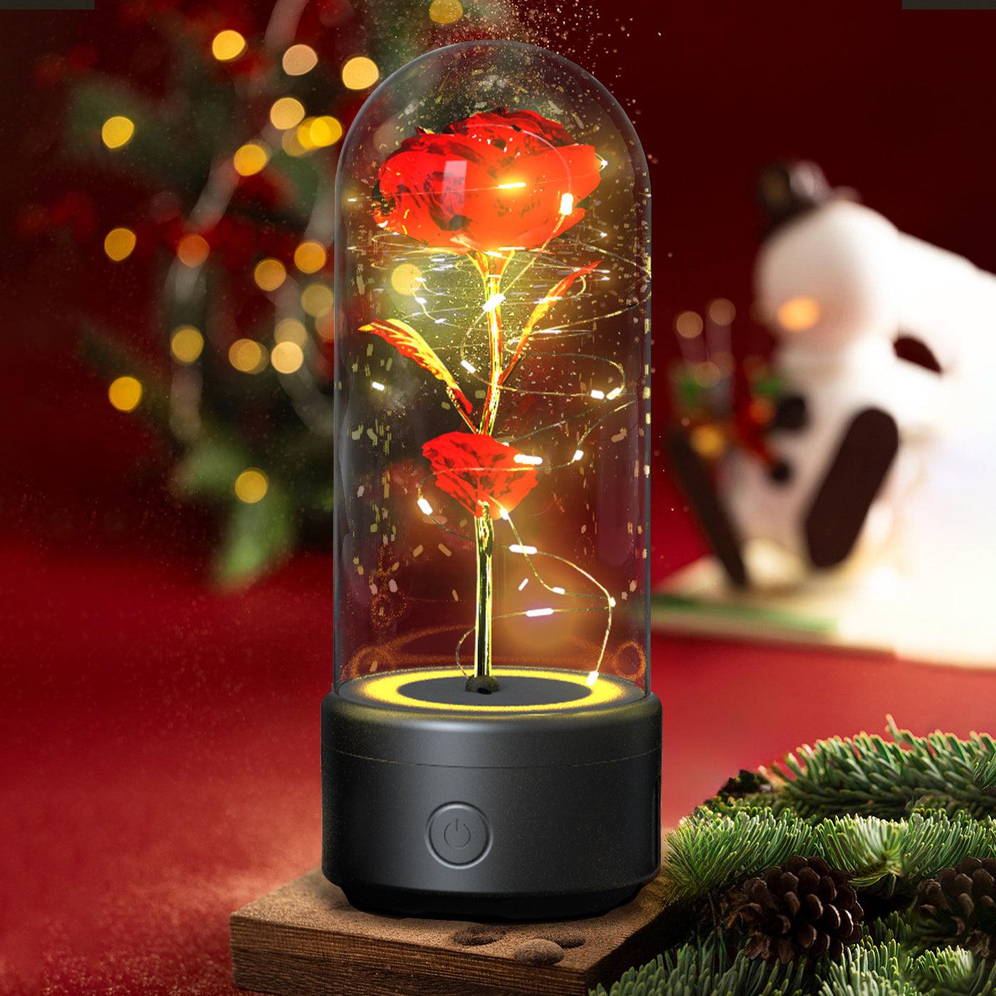 Flowers LED Light And Bluetooth Speaker Valentine's Day Gift Rose Luminous Night Light Ornament In Glass Cover