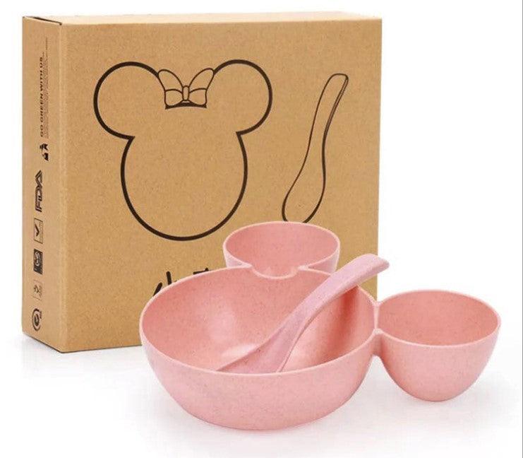 Children's Bowl, mickey's bowl Wheat Chopsticks, Fork Spoon,Lovely Gift Set