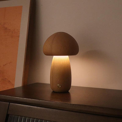 INS Wooden Cute Mushroom LED Night Light with Touch Switch Bedside Table Lamp for Bedroom