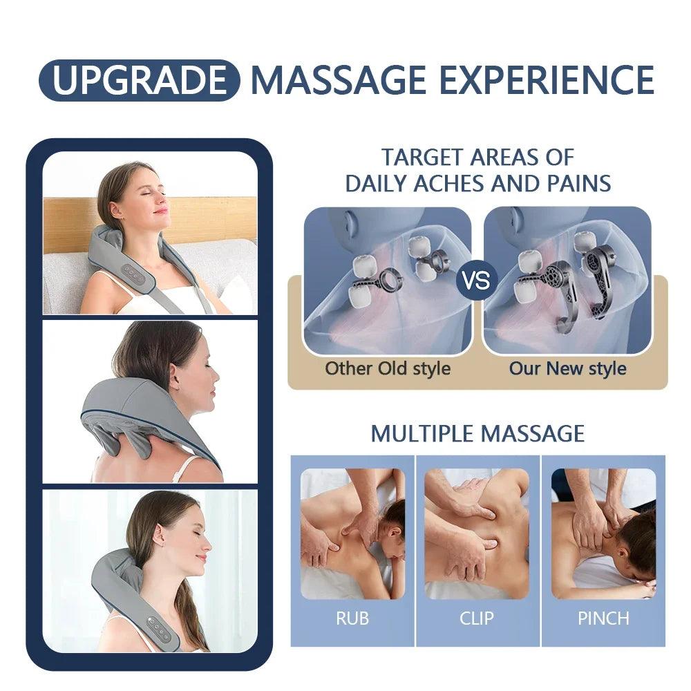 Neck and Shoulder Massager with Fast Heat Cordless Deep Tissue Electric 5D Shiatsu Kneading Back Massager for Pain Relief