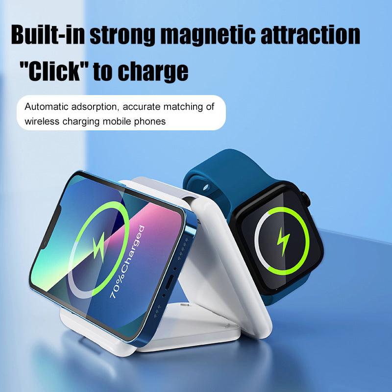 Wireless Charger, Magnetic Foldable 3 in 1 Mag-Safe Charger, Fast Travel Wireless Charging Station