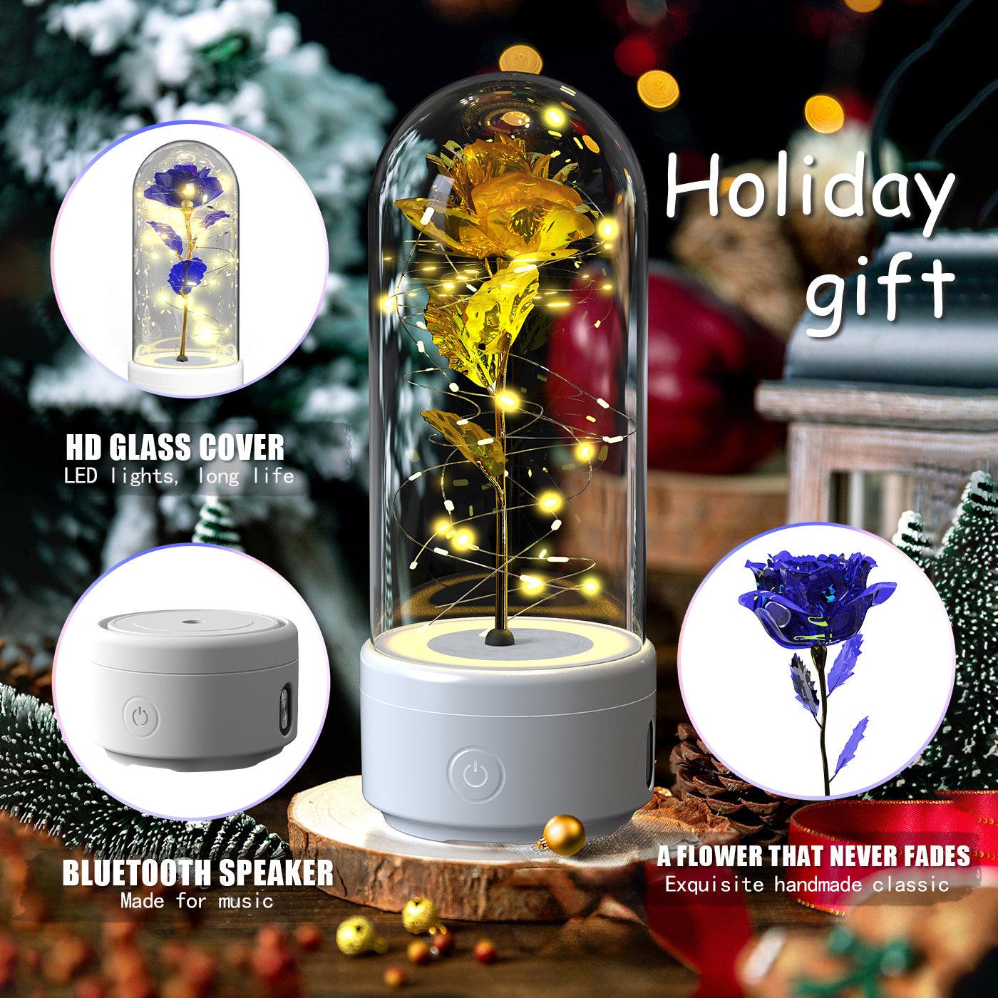 Flowers LED Light And Bluetooth Speaker Valentine's Day Gift Rose Luminous Night Light Ornament In Glass Cover