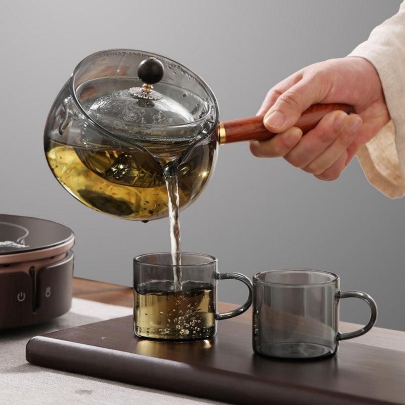 Semi-automatic Rotary Heat-resistant Glass Teapot Office Home Accessories Kitchen Gadgets