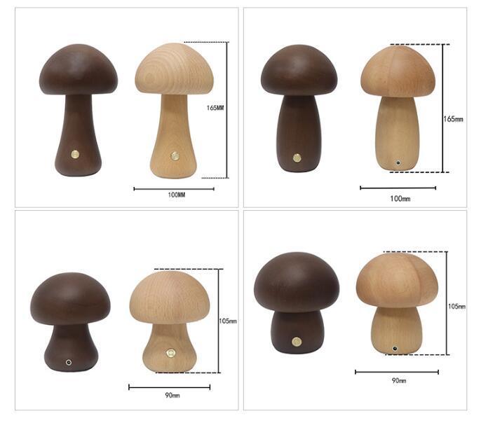 INS Wooden Cute Mushroom LED Night Light with Touch Switch Bedside Table Lamp for Bedroom