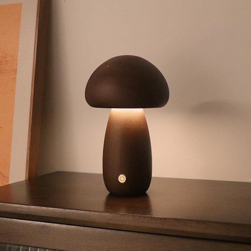 INS Wooden Cute Mushroom LED Night Light with Touch Switch Bedside Table Lamp for Bedroom